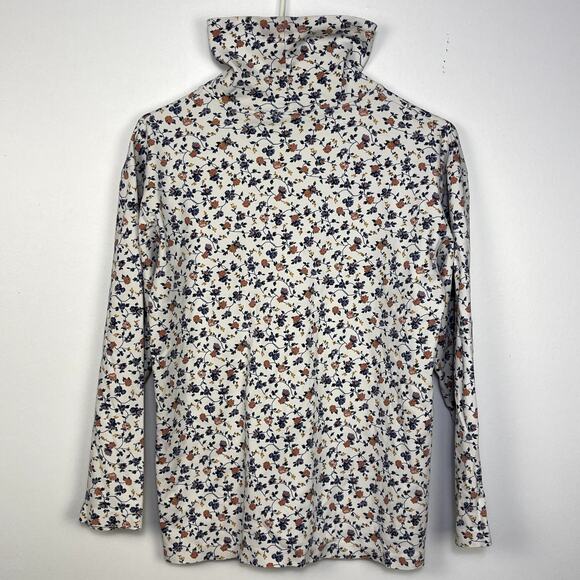 Women's Hunt Club White and Floral White Cotton Turtle Neck Long Sleeve Shirt - Picture 4 of 5